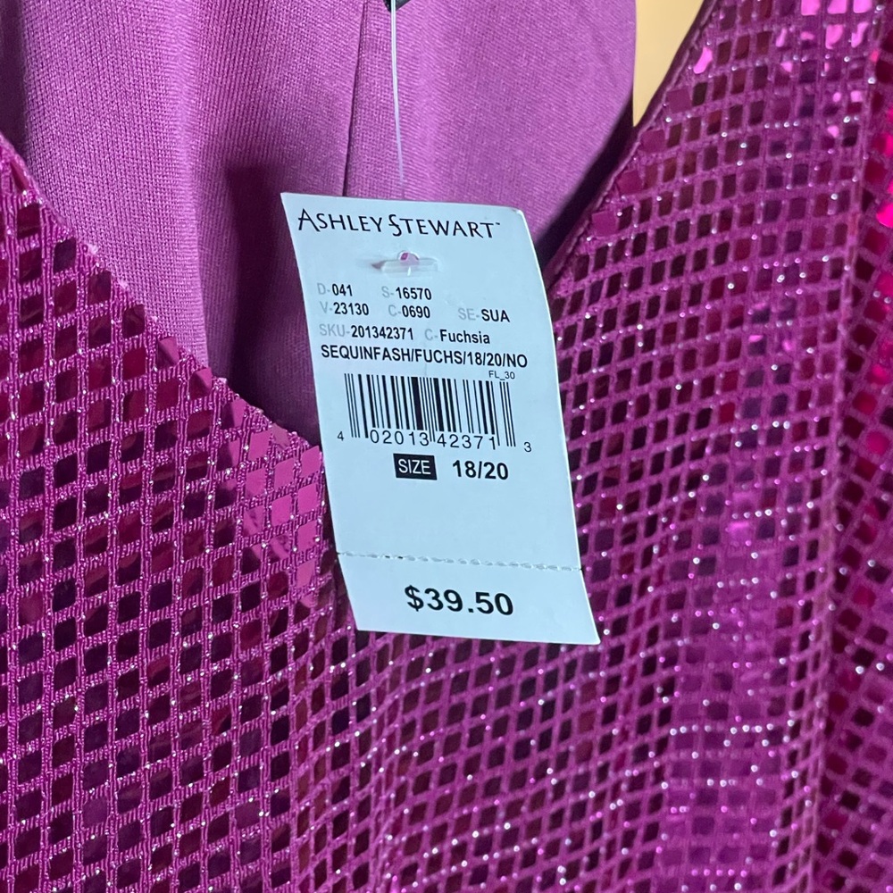 #514-Ashley Stewart Sequin Fuchsia Top. Brand New. - Picture 9 of 12